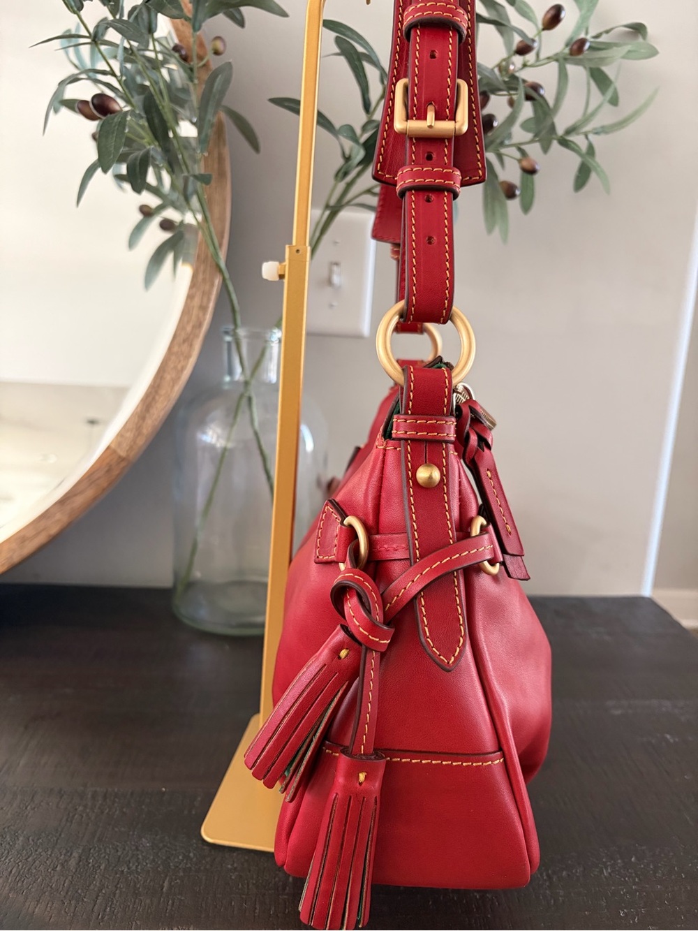 Dooney & Bourke Red Florentine Leather Teagan 30 Bag - Picture 2 of 11